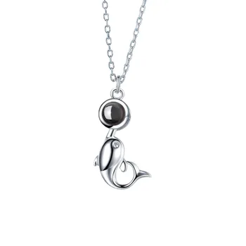 

Sterling Silver Necklace Female Dolphin Fish Clavicle Chain Projection 100 Languages I Love You