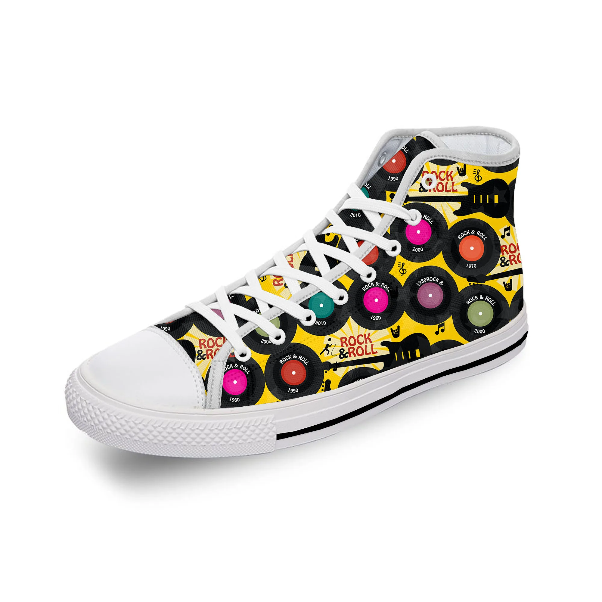 

Кроссовки мужские/женские из дышащей ткани, высокие кеды с 3D принтом рок-группы, музыкальной гитары, певицы, белое полотно