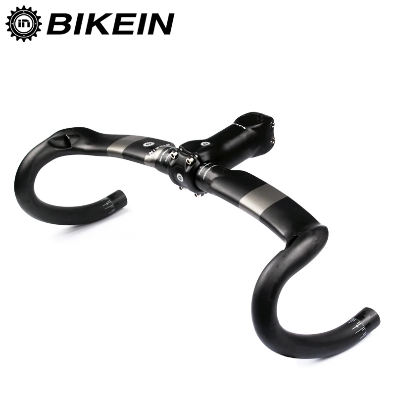 

BIKEIN - Super Light Full UD Carbon Road Bicycle Handlebar 400/420/440mm + Stem 6 Angle 80/90/100/110mm Cycling Bent Bar 355g