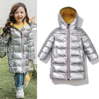 

Knee Length Autumn Winter Down Coat Long Warm Kids Hoodie Zippered Puffer Coat Fashion Boys and Girls Hooded Jacket Youth Parkas