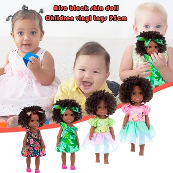 

fashion Black African Black Baby American Cute Curly Hair Doll 35CM Vinyl Baby Toy funny wedding christmas gift подарок девушке