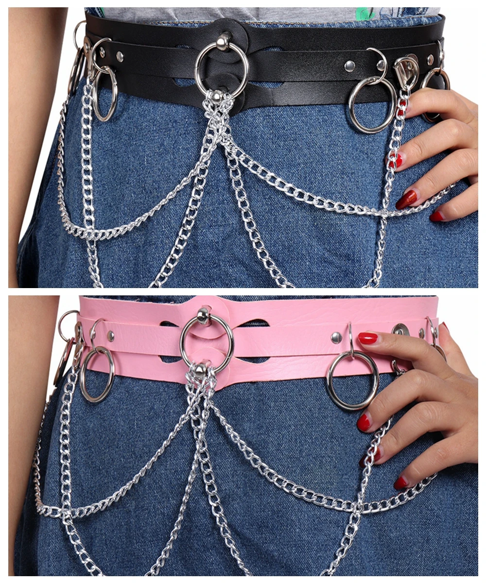

Sexy Pub Female Leather Belts Punk Gothic Rock Harness Waist Metal Chain Body Bondage Hollow Belt Accessories For Lady Jewelry
