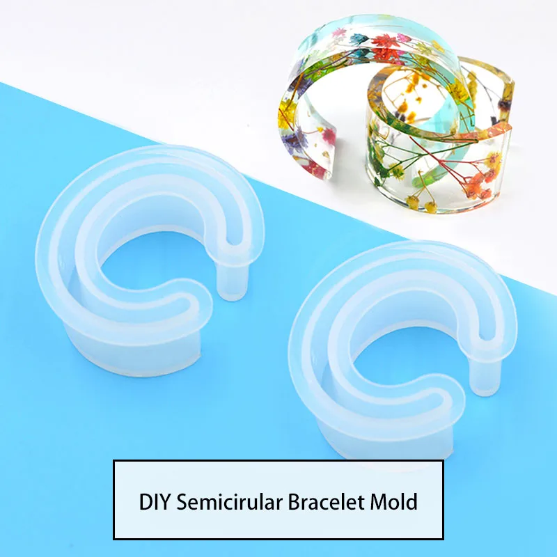 Semi Open Bracelet Moldes C-Shaped Bracelet Moule Epoxy UV Glue Dried Flowers Bangle Mold For Epoxy Resin To Art Craft epoxy resin casting molds kit silicone mold with epoxy glue for earring keychain jewelry making diy moule silicone