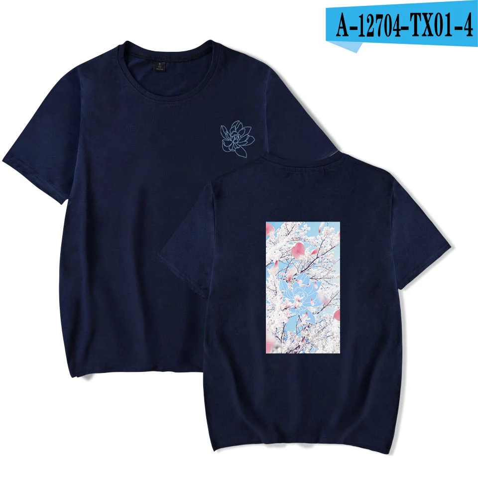 SHAWN men DES Flower Raglan Harajuku футболка женские и мужские топы с коротким рукавом Футболка Повседневная K-pop размера плюс футболка Прямая поставка - Цвет: navyblue