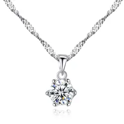 Fenchen простой стиль классический один карат, Цирконий Камень Блестящий женский 925 Серебряный кулон ожерелье волнистая цепь ожерелье подарок