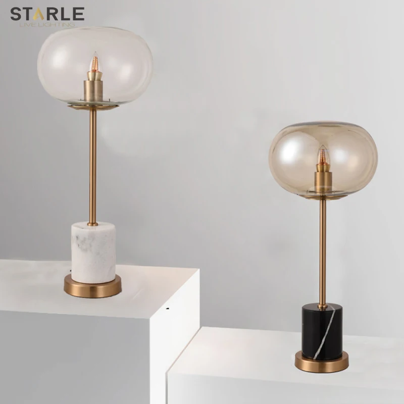 

Postmodern Creative Marble Glass Table Lamp Nordic Minimalist Designer Model Room Bedroom Hotel Interior Bedside E27 Table Light