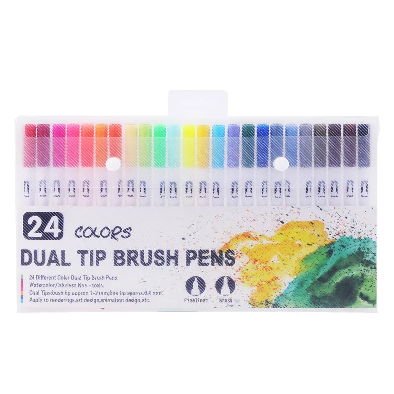 24 Colors 120 цветов, тонкий лайнер, двойной наконечник, кисть, ручка, детское искусство, рисование маркером, эскиз, взрослый цветной маркер, Мягкая головка, водная цветная ручка - Цвет: 24 Colors