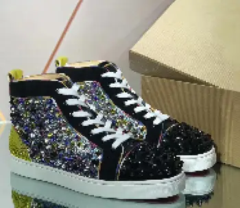 

High Cut Leisure shoe Lace up Colored shaped leather Rivets Diamond heel Red bottoms For Men Shoes Sneakers casual Flat