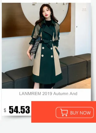 LANRMEM new autumn and winter fashion women turn-down collar full sleeves denim patchwork double breasted waist belts