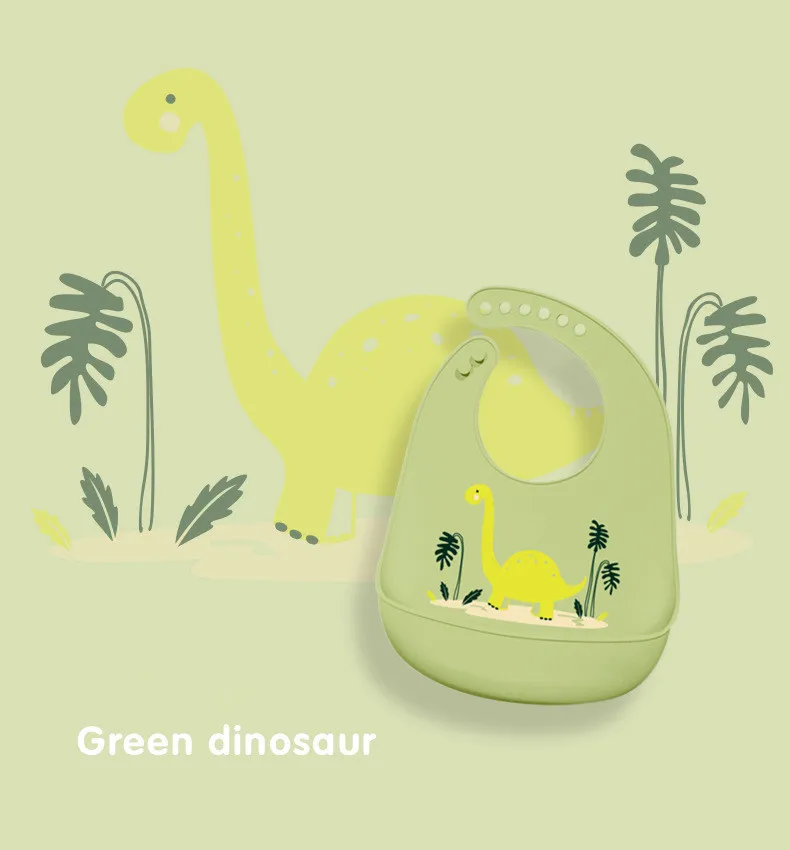 green dinosaur Детские слюнявчики из водонепроницаемого силикона, Слюнявчики для кормления, полотенца для новорожденных, фартуки с рисунком, регулируемые Слюнявчики, бандана, детские вещи - Цвет: green dinosaur