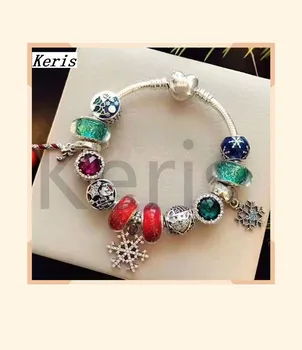 

High Quality Original 1:1 100% Silver Colored Glass Snow Pendant DIY Bracelet First Choice For Gift Free Package