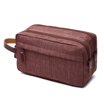 

Casual Canvas Cosmetic Bag with Leather Handle Travel Men Wash Shaving Women Toiletry Storage Waterproof Toilet Organizer Bag