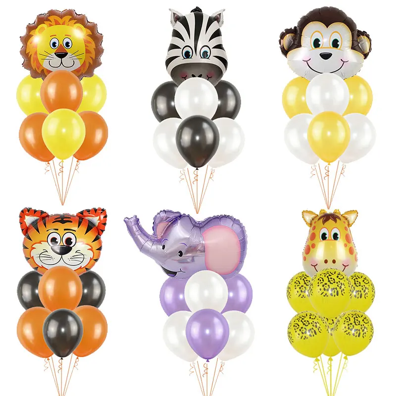 1Set Foil Jungle Animal Balloons Tiger Lion Monkey Zebra Giraffe Elephant Baby Shower Children Happy Birthday Party Decoration
