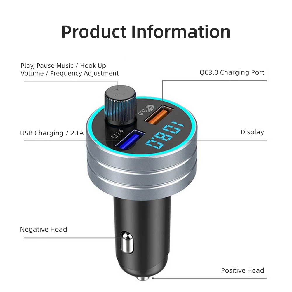 Автомобильное зарядное устройство Bluetooth V5.0 адаптер QC3.0 для быстрой зарядки