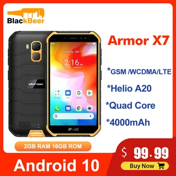 

Ulefone Armor X7 5.0 Inch Mobile Phone Android10 IP68 Rugged Waterproof Smartphone 2GB 16GB CellPhone Quad Core NFC 4000mAh GPS