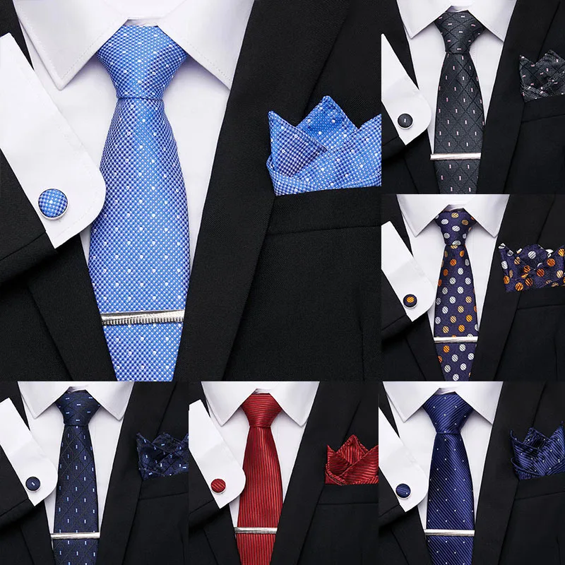 

Male Tie 100%Silk Men Tie Set Floral Classic 7.5cmTies Hanky Cufflinks Tie Clip Set Men's Wedding Party Suit Fashion Neck Tie