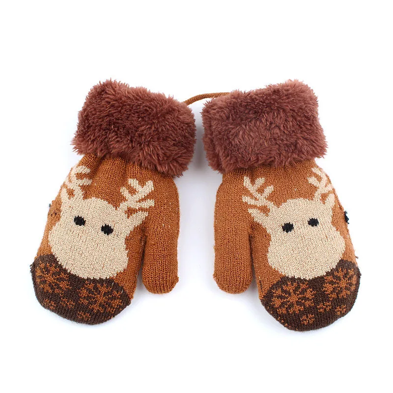 Зимние вязаные перчатки унисекс теплые с оленем для девочек и мальчиков варежки