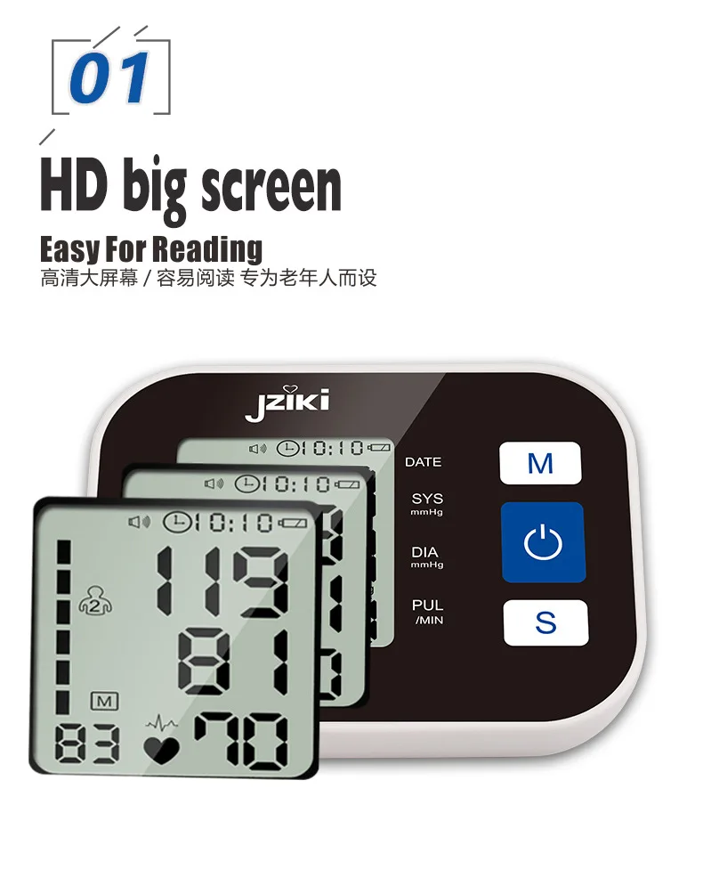 JZIKI Health Arm Automatic Blood Pressure Monitor BP Sphygmomanometer Pressure Meter Tonometer for Measuring Arterial Pressure-12