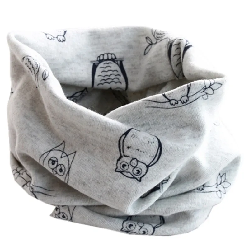 owl grey Модный весенне-осенний детский хлопковый шарф, Детский Теплый шейный платок, Детские шарфы с круглым вырезом, детский хлопковый шарф с воротником - Цвет: owl grey