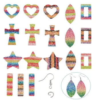 

Mixed Color Shapes PU Leather & Sequins Pendants Jump Rings and Brass Earring Hooks For DIY Earring Jewelry Making Accessories