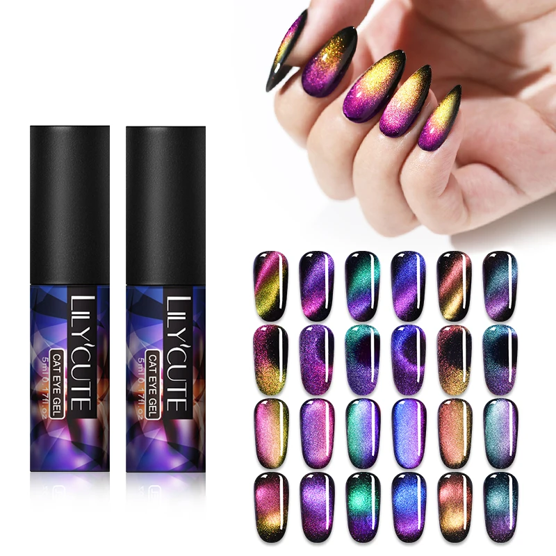 

LILYCUTE 5ml Auroras Cat Eye UV Gel Nail Polish Glittery Magnetic Purple Shining Soak Off UV LED Gel Varnish Nail Art Desgin
