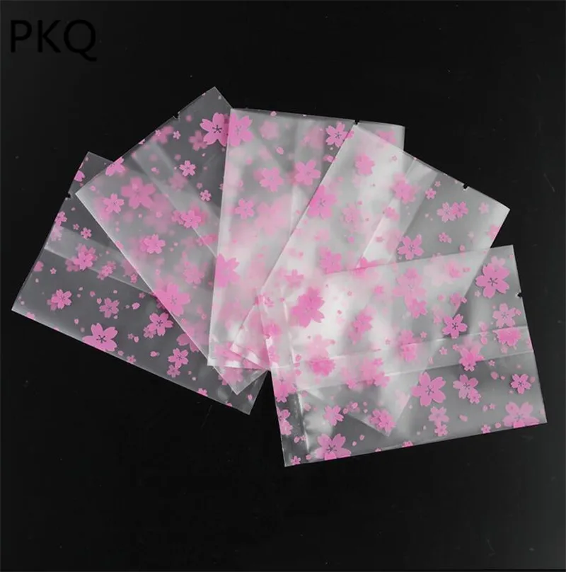 

100pcs/lot Pink Flower Small Cookie Bag Machine Sealing Clear Plastic Packing Bag for Wedding Party Bag Biscuits Baking Package