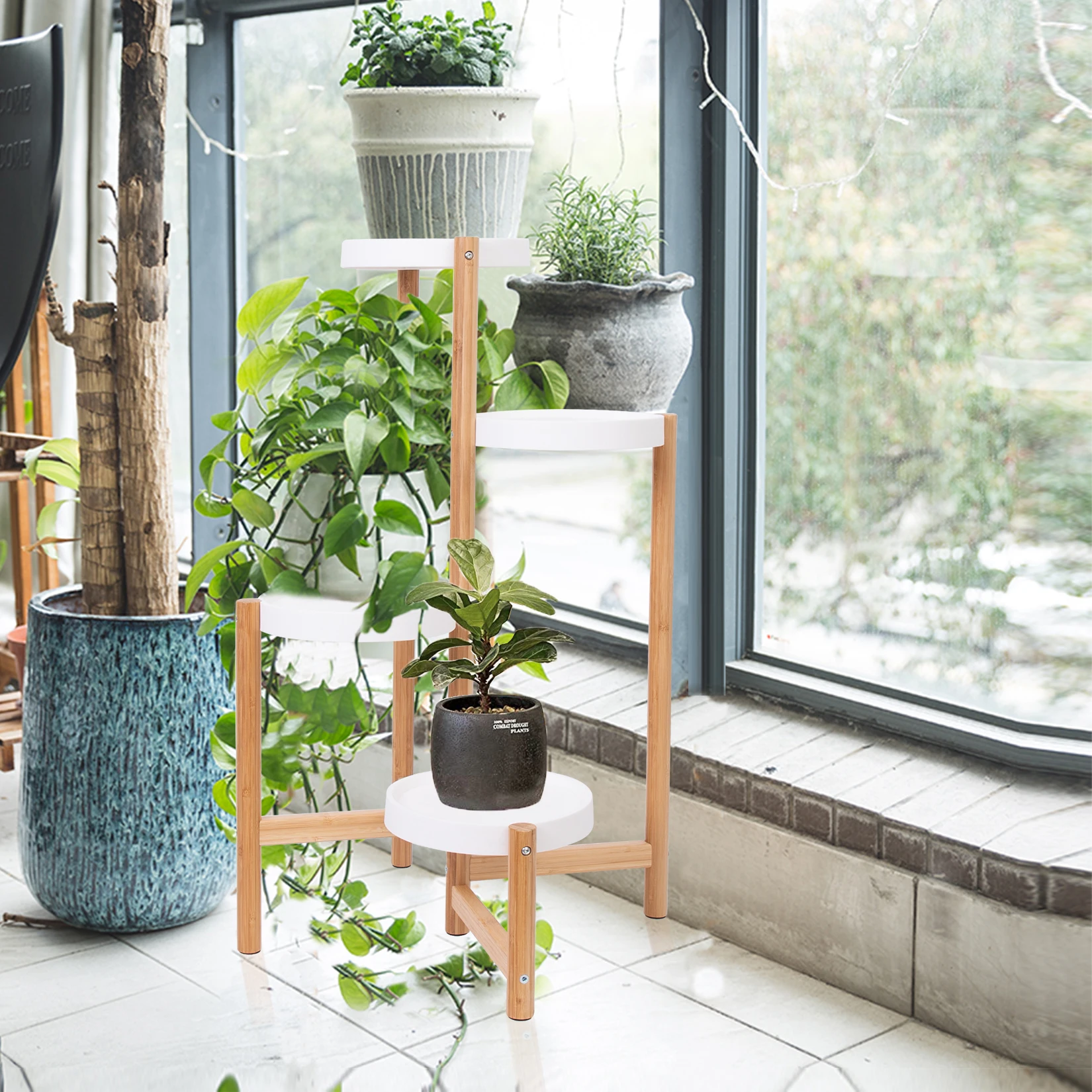 4 Tier Bamboo Plant Stand Tall Corner Indoor Flower Pot Holder Nordic Display Rack for Living Room Bedroom Balcony 1