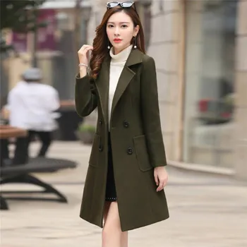 

Women Blend Coat Autumn And Winter Turn-Down Collar Long Wool Female Jacket Coat Plus Size Female Coat Casual Windbreaker