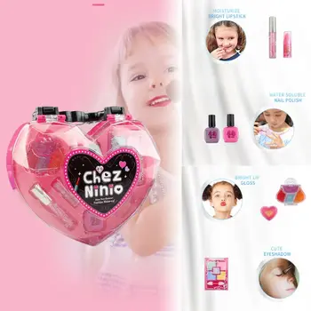 

1Set Water Soluble Cosmetic Toys Heart Shaped Makeup Handbags for Children Kids Girls Beauty Kit Accessories Playset Gifts Q6PD