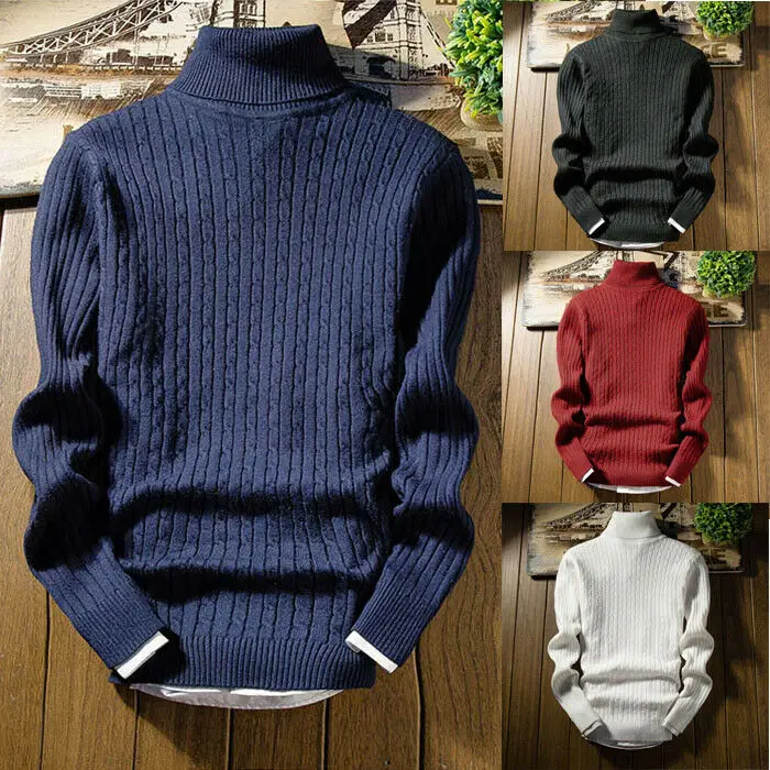 019 осенне-зимний мужской свитер Мужская водолазка сплошной цвет повседневные мужские свитера Slim Fit брендовые вязаные пуловеры