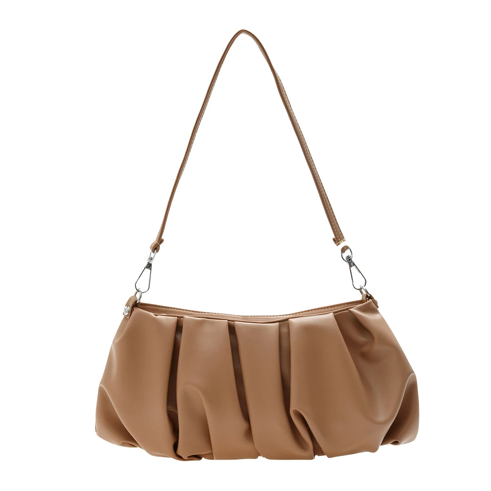 Casual Solid Leather Cloud Underarm Handbags Female Daily Pleated Shoulder Bags Fashion Exquisite Shopping Bag 