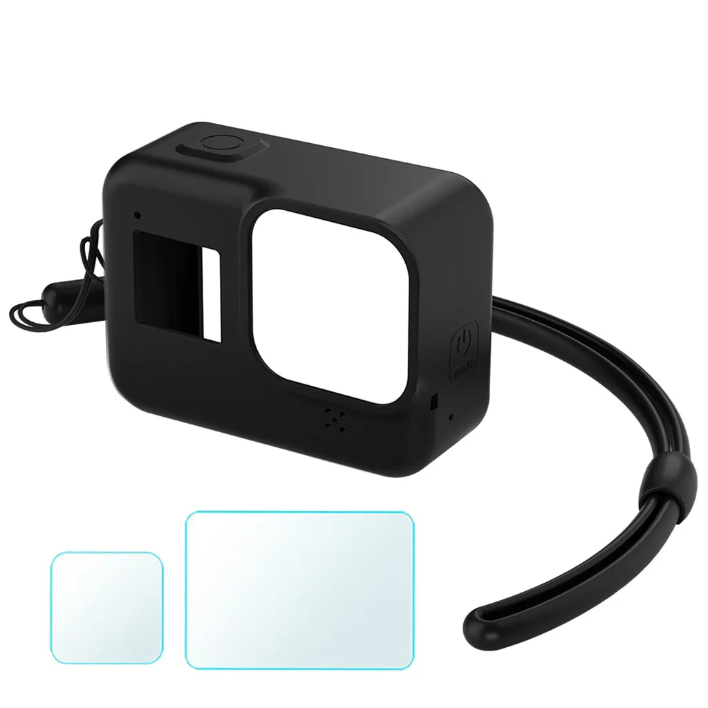Защитный чехол для Gopro, набор аксессуаров для Go Pro 8, черный корпус, мягкий силиконовый чехол+ закаленная пленка для Go-pro 8, черный