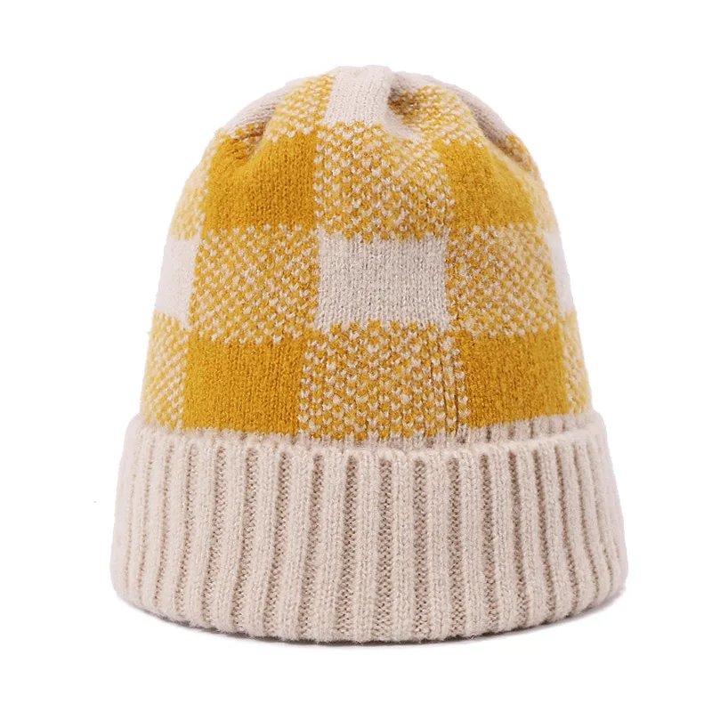 B Skullies женская шапка вязаная шапка осенние и зимние теплые шапки теплые и удобные кепки унисекс Сращивание Цвет Блок открытый - Цвет: B