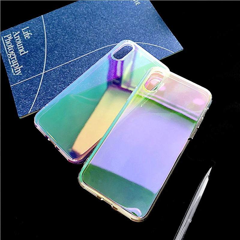 

Glossy Gradient Colorful Aurora Transparent Mirror Phone Case For iPhone 7 Case Soft Tpu Shell XS Max XR X 8 6s Plus Back Cover