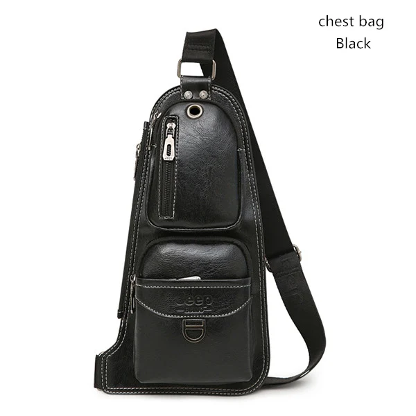 JEEP BULUO BRAND New Men Messenger Bags Hot Crossbody Bag Famous Man's Leather Sling Chest Bag Fashion Casual 6196 Black-6196