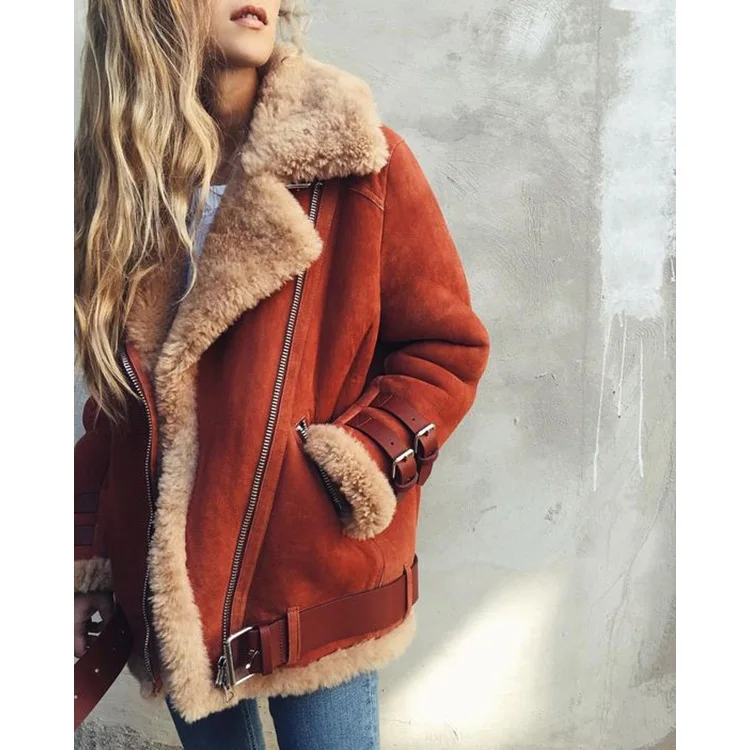 

Hot Selling Locomotive Suede Lambs Wool Coat Women's Fold-down Collar Fur Cotton-padded Clothes 0055