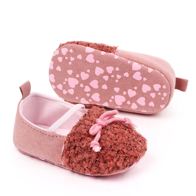 0-12M Teddy velvet Baby Shallow Shoes Toddler Baby Girl Soft Princess Shoes Infant Prewalker Newborn Baby Shoes for girls