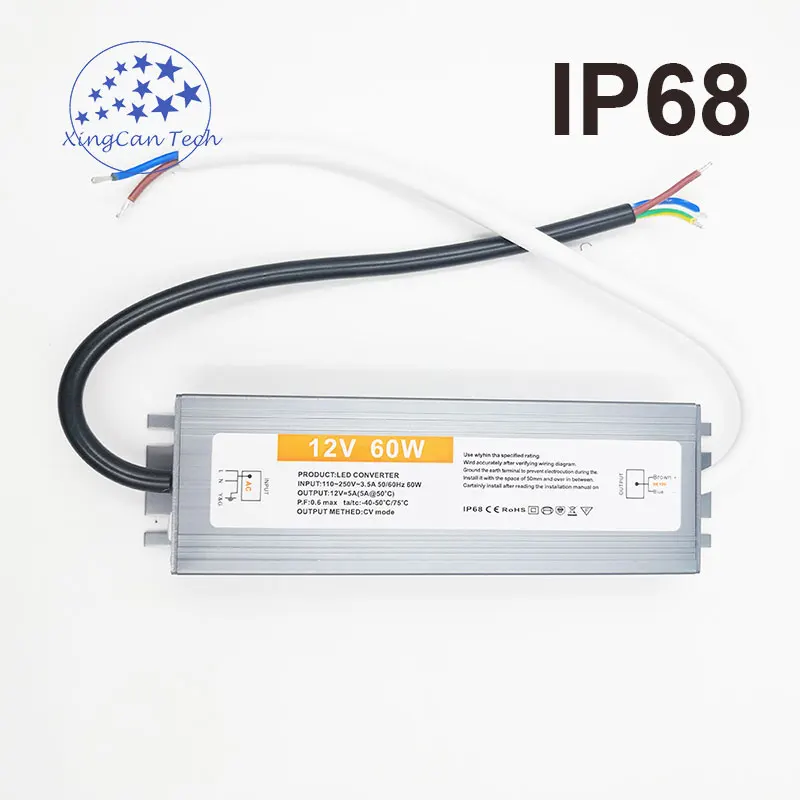 IP68 12V 50 Вт 60 80 100 150 Водонепроницаемый светодиодный драйвер переменного тока 110V-250V