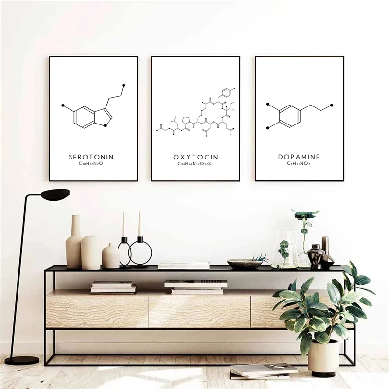 Molecule Chemical Dopamine Serotonin Molecular Formula Chemistry Science Wall Art Canvas Painting Living Room Decorative Poster