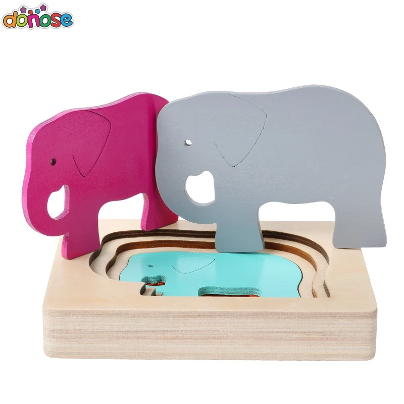 2019 New Wooden Toys For Children Animal Carton 3D Puzzle Multilayer Jigsaw Puzzle Baby Toys Child Early Educational Toy Aids