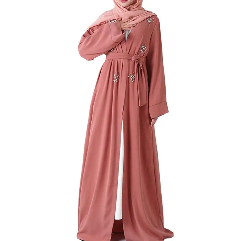 Abaya Kimono Muslim Hijab Dress Women Abayas Caftan Marocain Kaftan Robe Femme Dubai Tesettur Elbise Turkish Islamic Clothing - Цвет: Orange pink cardigan