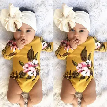 

Infant Baby Girl Clothes Flower Print Romper Jumpsuit Headband Long Sleeve Top Newborn Baby Sunsuit Playsuit Autumn Winter Set