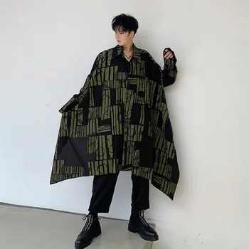 

Men Autumn Long Sleeve Loose Casual Pattern Irregular Shirt Male Women Streetwear Vintage Fashion Gothic Stage Dress Shirt