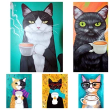 GATYZTORY 5D алмазов картина камни в форме ромба DIY домашний декор мозаика Стразы изображение изготовленным на заказ логосом на холсте Кот пьёт Кофе