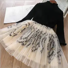 Платья-пачки для девочек; осенне-зимнее детское вязаное платье; платье принцессы для дня рождения; Рождественская одежда с вышивкой; костюм принцессы