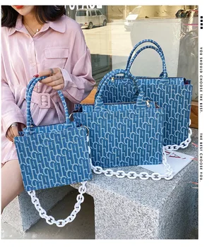 

Large Tote Shopping Bags For Women 2020 Designer Purse High Quality Canvas Small Handbag Arylic Chain Crossbody Messenger Bag