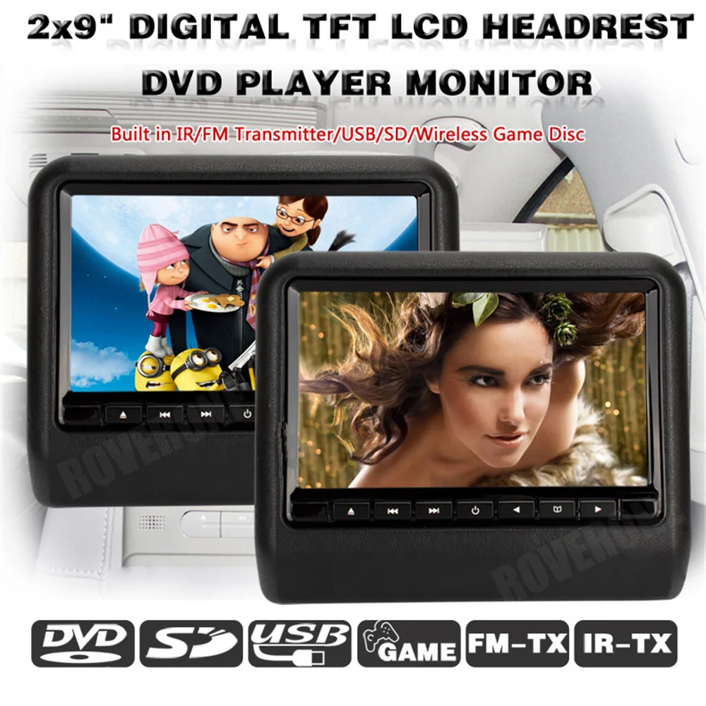 

2 Pcs X 9 Inch Headrest Monitor Multimedia Car Monitor Headrest DVD Player Car Head Rest TFT LCD Screen USB Accesorios Automovil