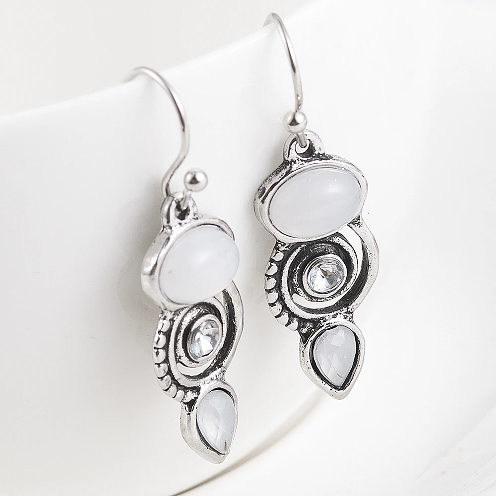 Новые винтажные серьги-подвески серебряные серьги с имитацией лунного камня для женщин Свадебные ювелирные изделия серьги в стиле бохо - Окраска металла: Style 2