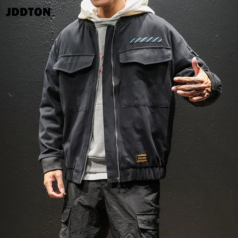 

JDDTON Spring Men's Bomber Jackets Loose Outwear Vintage Man Hip Hop Coat Casual Jackets Japanese Streetwear Male Clothing JE173