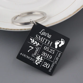 

FLYANGEL Custom Baby Stats Fashion Keychain New Baby Commemorate Key Holder Gifts For New Baby New Dad New Mom Birthday Jewelry
